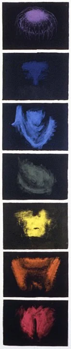 Untitled (chakras), 1992, 7 monoprints, 10.5 x 15 each