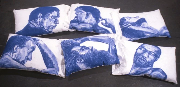 Untitled (pillows), 1995, monoprints on cotton pillowcases, 18 x 28 each