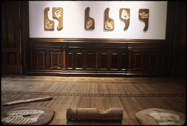 Installation of wood carvings at RCCA, Troy, 1991