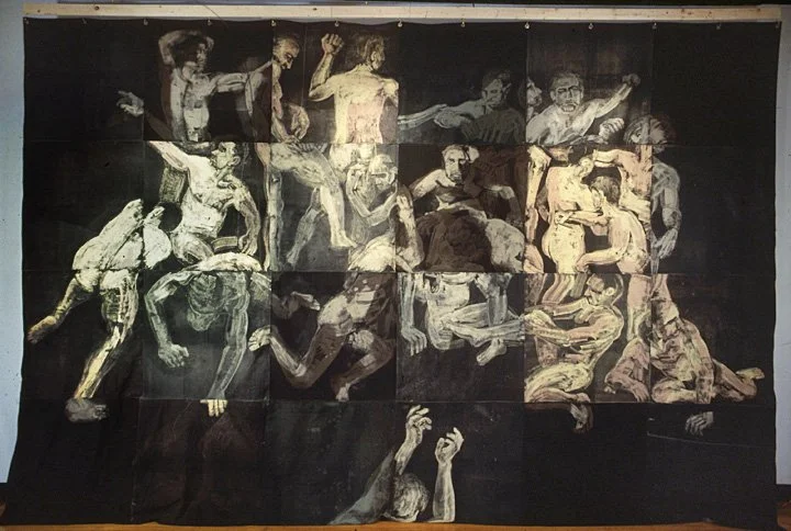 War Story, 2005, monoprint on cotton canvas, 108 x 162