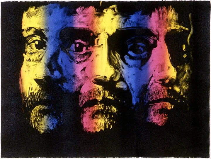 Untitled (triple self portrait), 1993, monoprint, 22.5 x 30