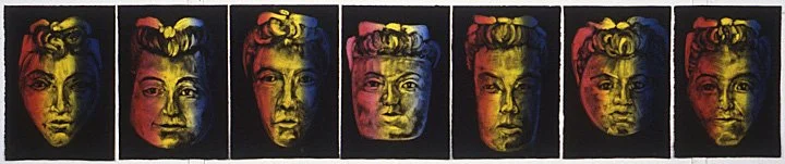 Untitled (face shapes), 1991, 7 monoprints, 15 x 10 each