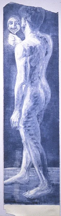 Untitled (figure with mirror), 1994, monoprint, 88 x 26