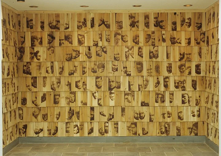 Untitled installation of wood burned cedar shingles, 1996, Union College