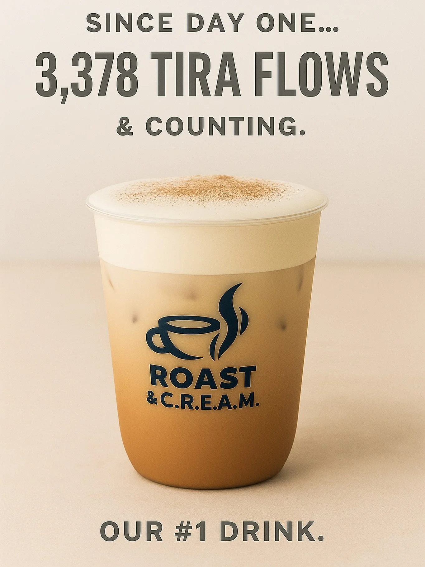 Tira-Flow supremacy 🙌🏼

You&rsquo;ve sipped, posted, and poured up 3,378 of these since we opened &mdash; and it&rsquo;s still the undefeated #1.

Tag us next time you grab one &mdash; we&rsquo;re keeping count. 

#tiraflow #roastandcream