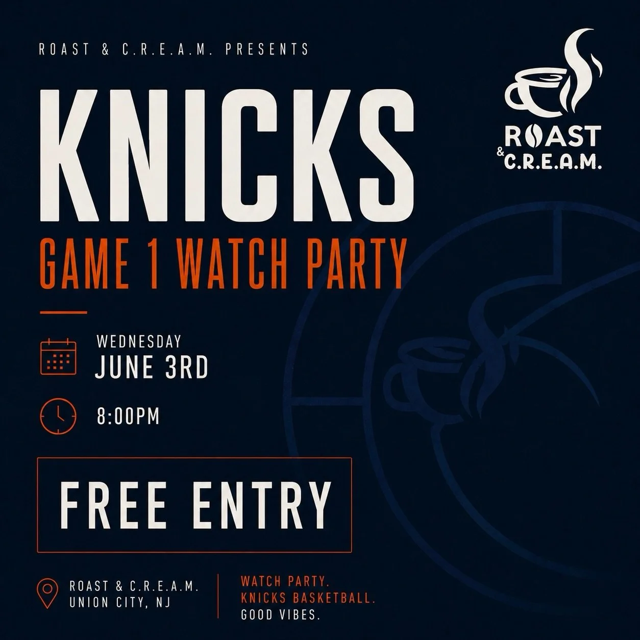 🚨 UPDATE: KNICKS GAME 1 WATCH PARTY IS NOW FREE 🚨

We&rsquo;ve been hearing you.

We want as many of y&rsquo;all possible to pull up, so we&rsquo;re dropping the admission fee.

🏀 FREE ENTRY
📅 Wednesday, June 3rd
⏰ 8:00 PM
📍 Roast &amp; C.R.E.A.