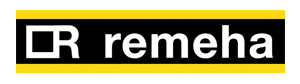 Logo met de tekst 'R remeha' en twee gele lijnen erboven en eronder
