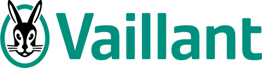 Logo van het bedrijf Vaillant met tekst en symbool