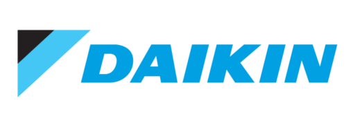 Het logo van Daikin, een bedrijf dat klimaatbeheersingssystemen produceert.
