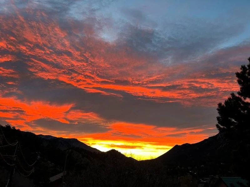 Consider coloring a sunrise landscape page. For your inspiration, here is a melodramatic winter sunrise photo taken from my home in GMF.