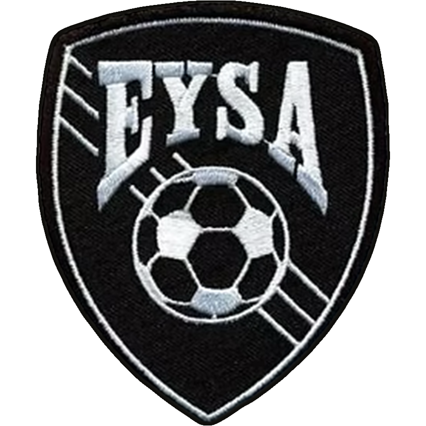 An embroidered patch with a black background, displaying the word 'FySA' at the top, a soccer ball in the center, and a curved line near the bottom.