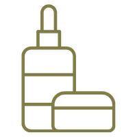 Line art drawing of bottle and jar of salve