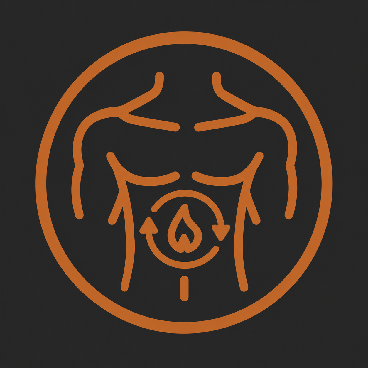 Neon outline of a human pelvis with arrows indicating urination, set against a dark background.