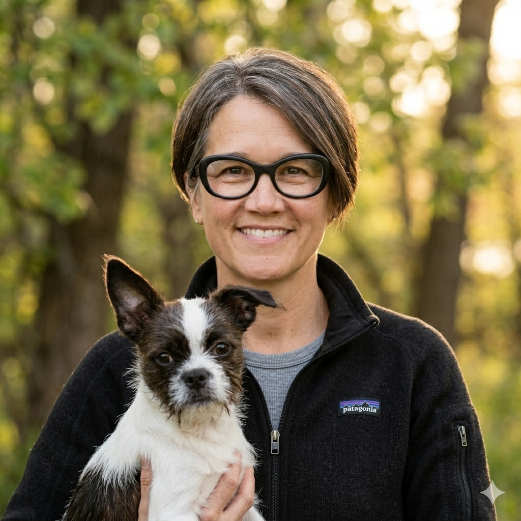Missy Bemm, owner of Sticks & Bones, with her dog Benny