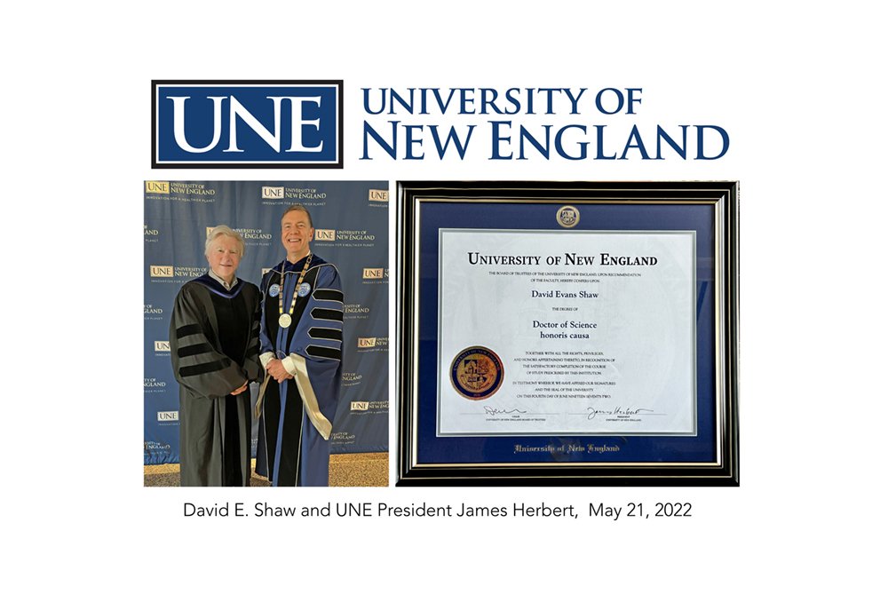David Evans Shaw awarded honorary Doctor of Science degree by the University of New England