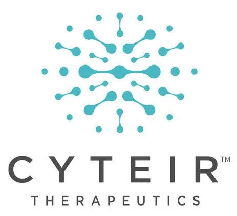Logo for Cyteir Therapeutics featuring a stylized molecular structure in blue above the company name.