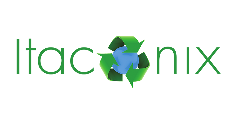 The image features the text 'Itacunix' with a recycling symbol and a globe in the center of the logo, symbolizing environmental sustainability.