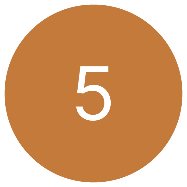 Brown circular button with the number 5 in white
