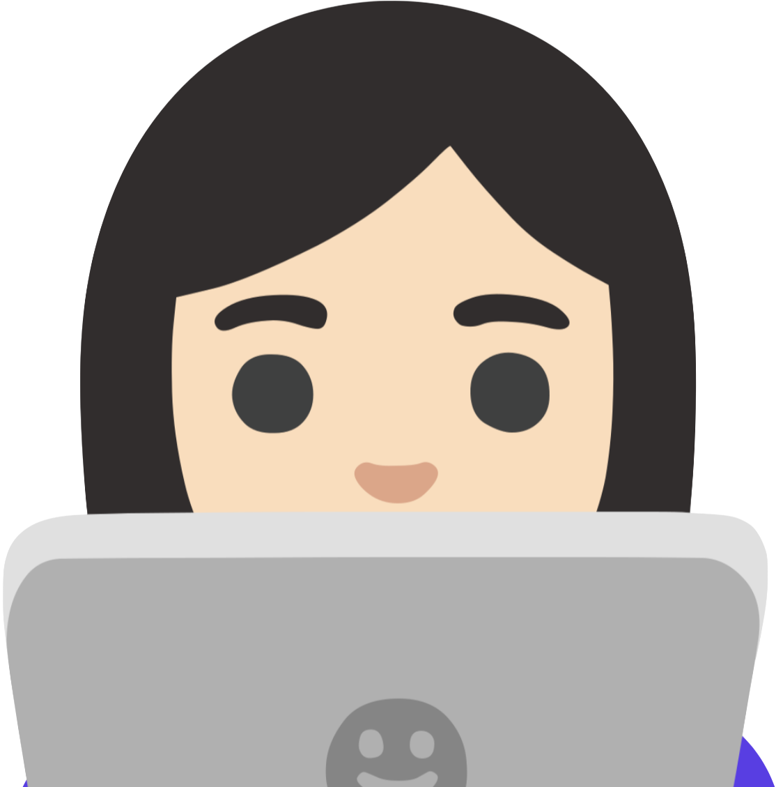 Emoji of a white woman looking into a laptop.