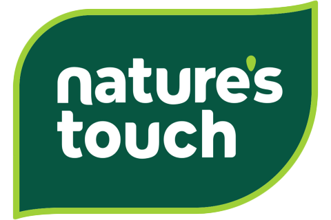 Nature's Touch logo with green background and white text