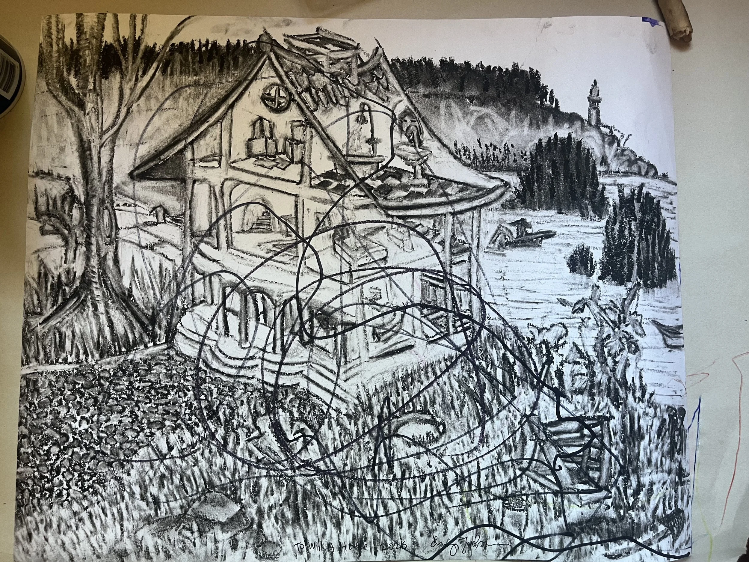To Will, a House: a charcoal drawing for the New York release of To Will a House, inspired by the novel. 

Emily Taibleson is a graduate of RISD, where she studied painting. She is also a yoga teacher and mother based in the PNW. 

In To Will, a Hous