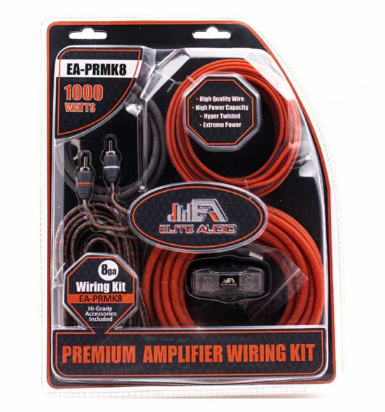 Elite Audio EA-PRMK8 Car Amp Wiring Kit | 8 Gauge CCA | Up To 1000 Watts Full Installation Kit with Fuse Holdere