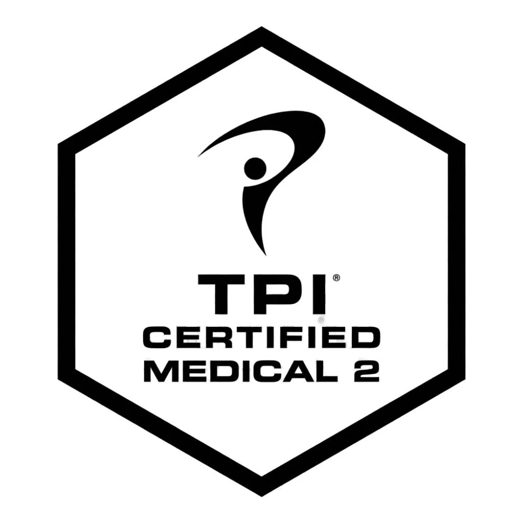 Logo indicating the physical therapist is Titleist Performance Institute Medical Level 2 certified for golf performance.