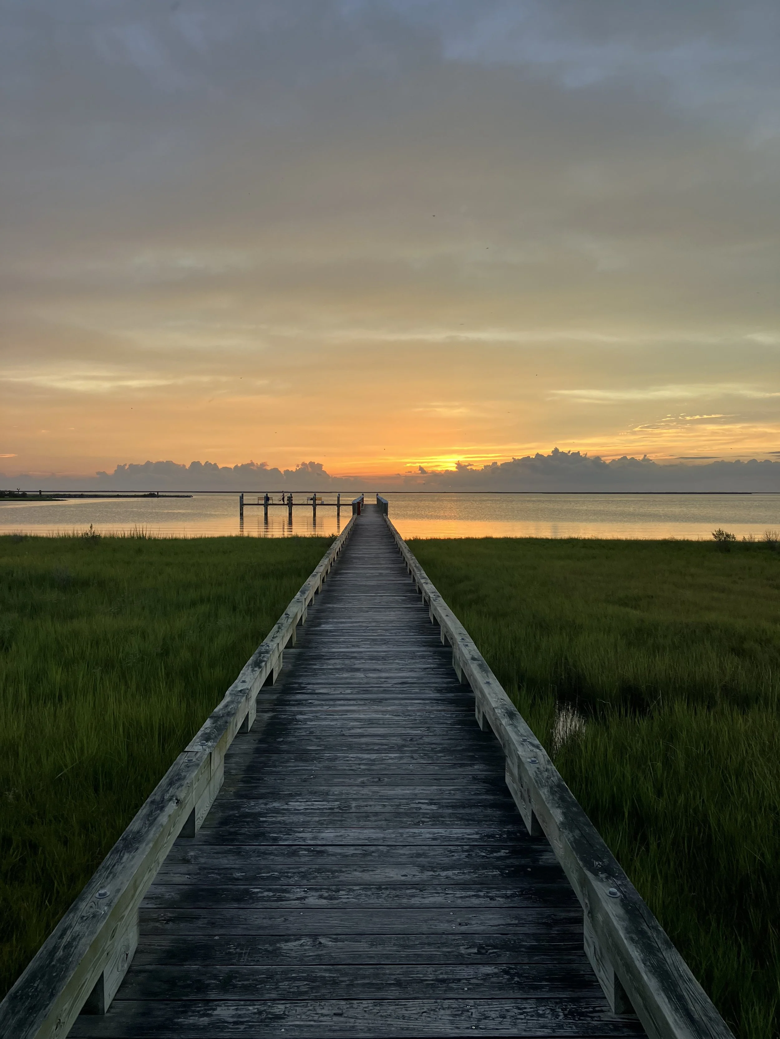 The public pier behind the Crisfield, MD Public Library built in 2016. Locally-owned company Crisfield Marine Construction owner Ricky Thomas assisted with the project. Photo taken by Souders Aerial Services in 2025.