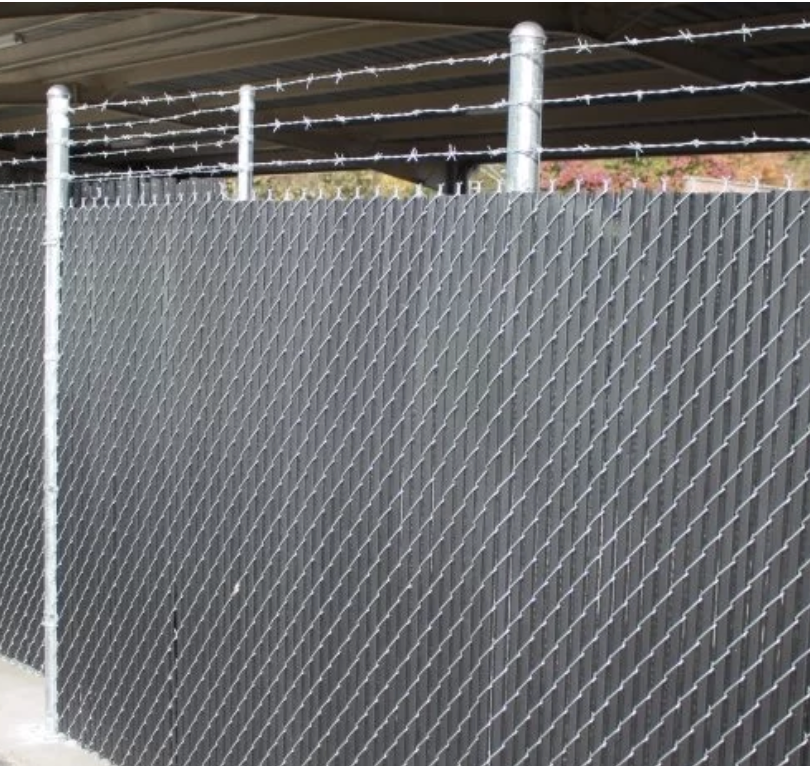 6′ Galvanized Chain-Link w/ Barb Wire & Black Privacy Slats