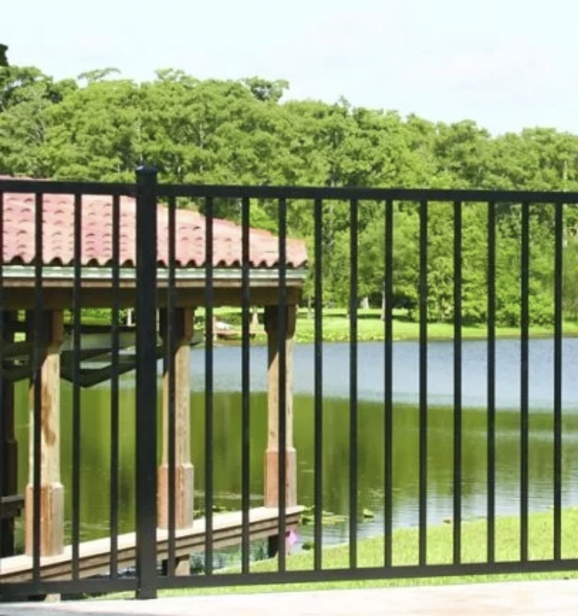 2-Rail Flat Top Flush Bottom Residential Aluminum “Alamo” Style Fence