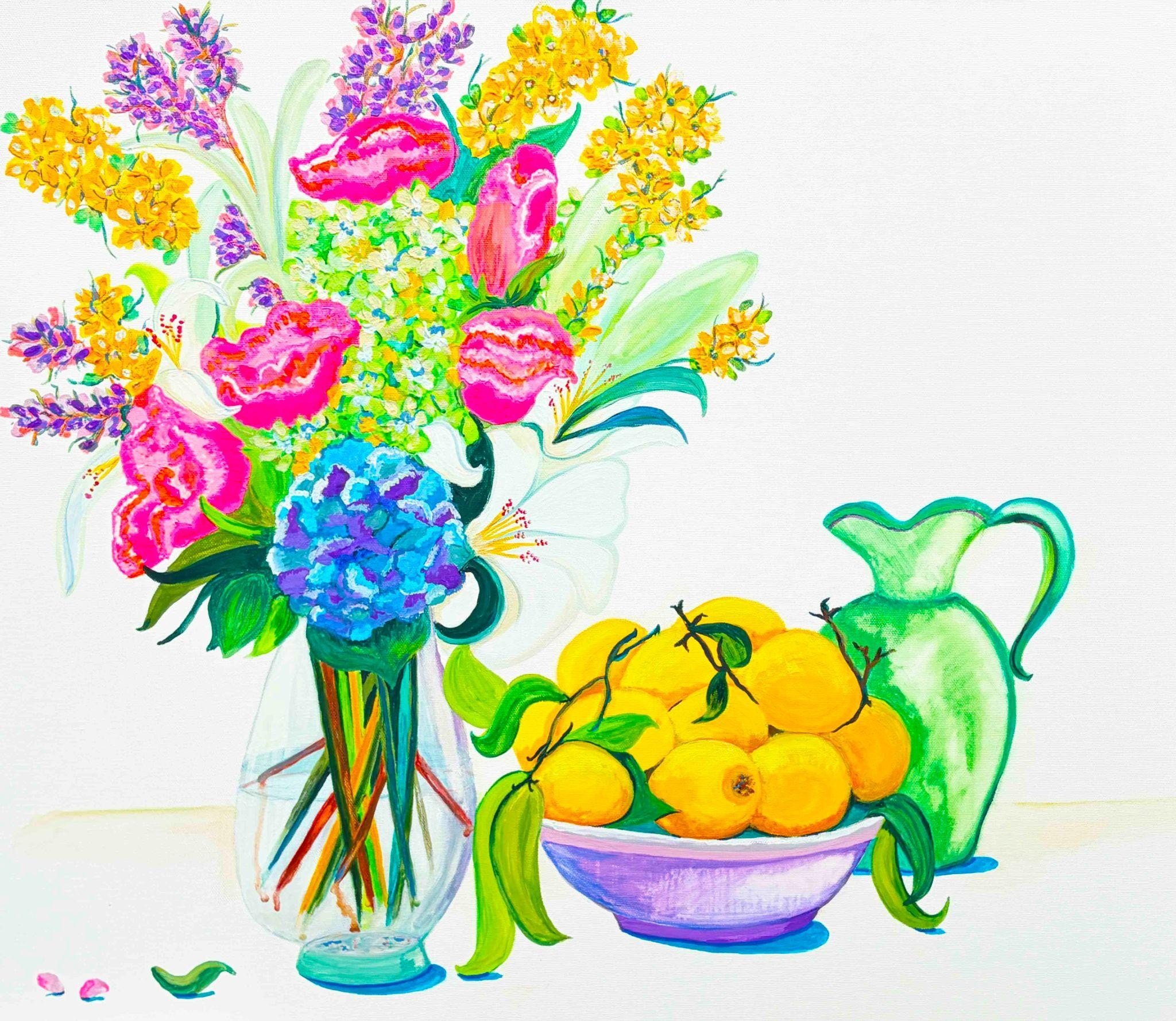 Still Life With Hydrangea, Lemons and Jug   Acrylic on Canvas   70cm x 60cm    £500
