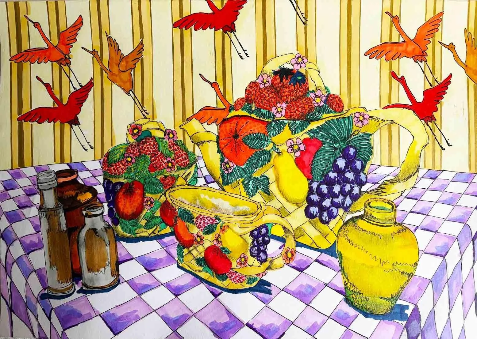 The Tea Set   Ink on Paper with White Mount    43cm x 29cm    £200