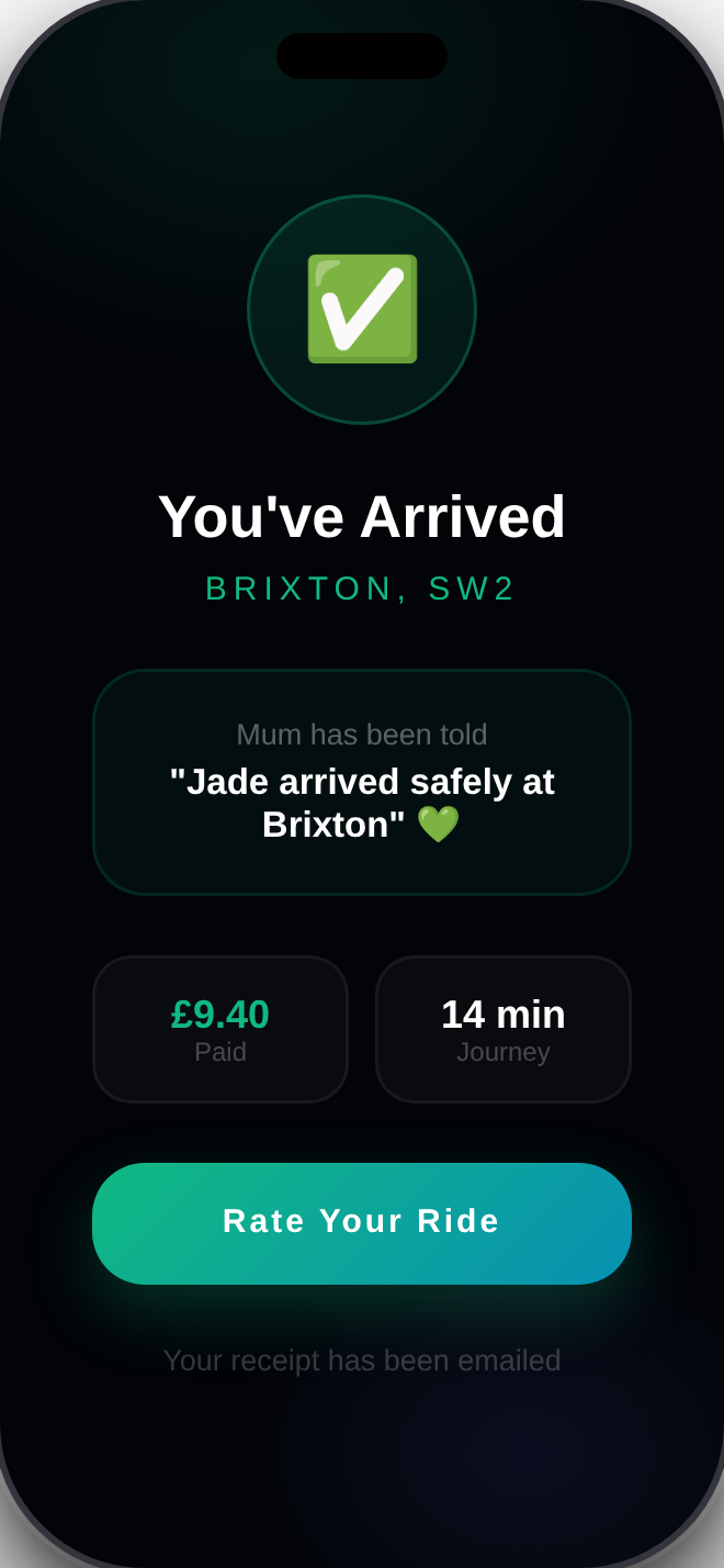 HALO I've arrived notification screen