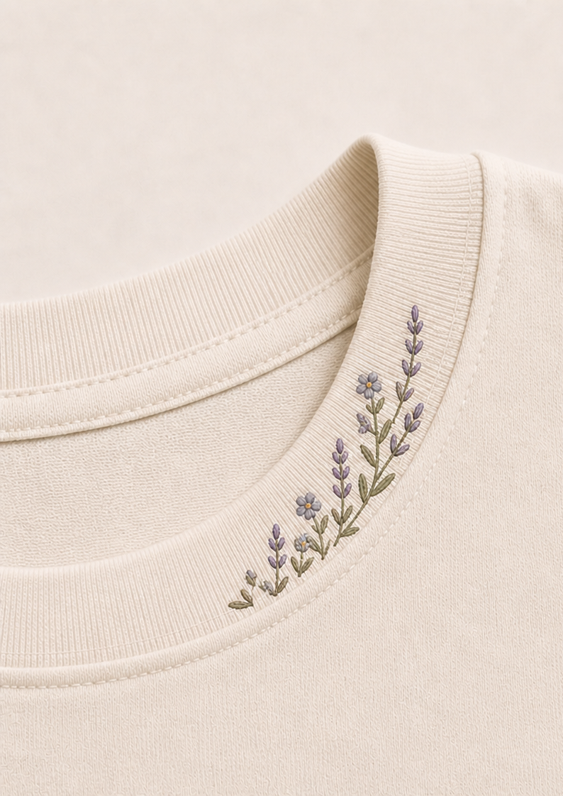 Lavender Necklace - Embroidered Crewneck Sweatshirt
