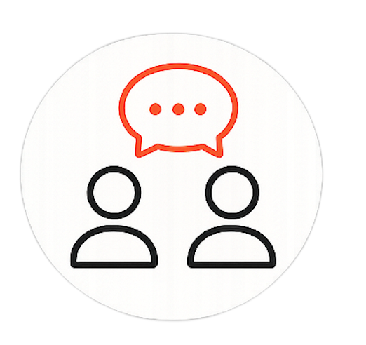 Icon of two people with a speech bubble above them containing three dots, indicating talking or communication.