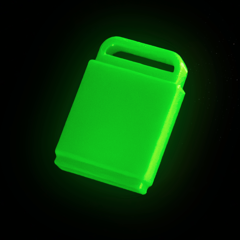 A glowing green SD card holder.