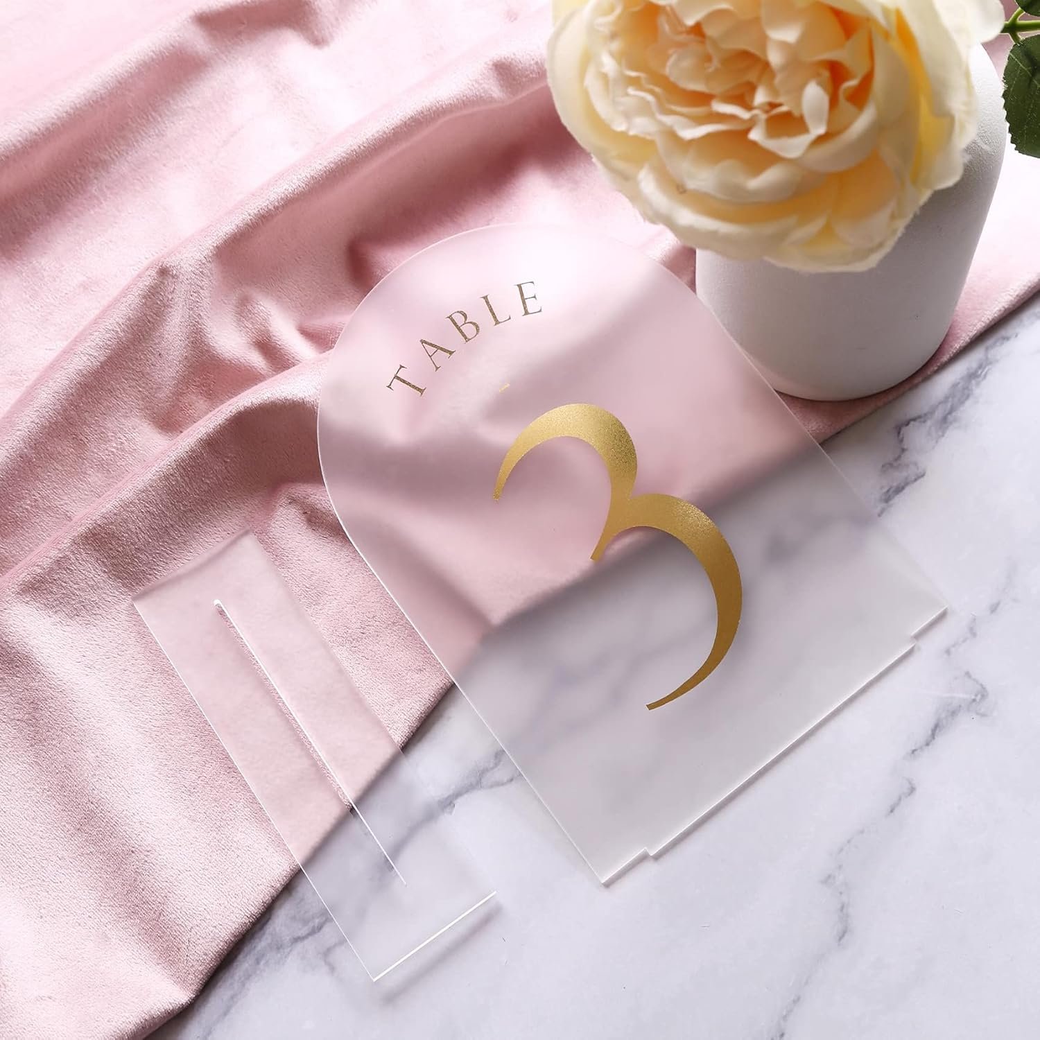 Rental Frosted Arch Table Signs with Gold Font (1-30)