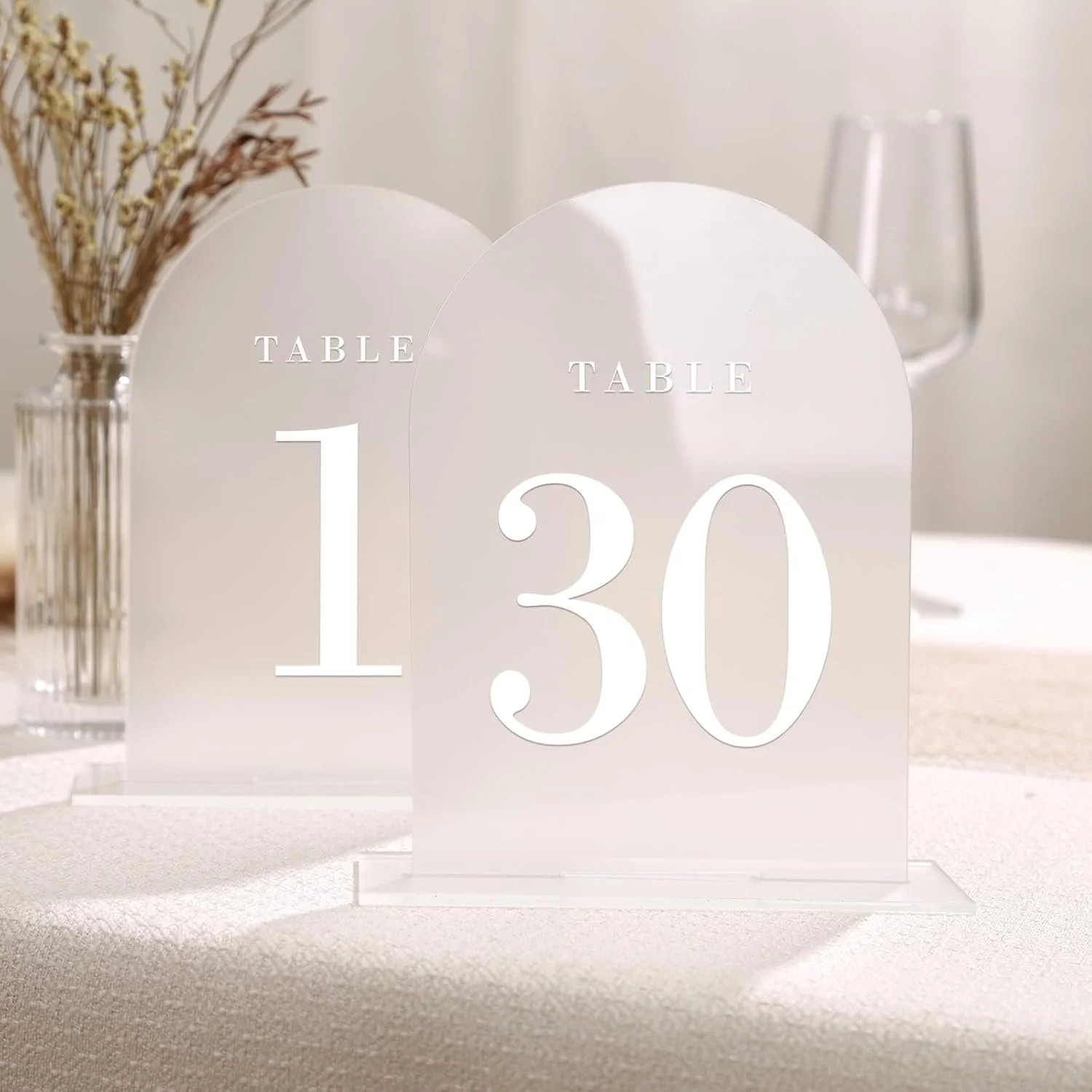 Rental Frosted Arch Table Signs with White Font (1-30)
