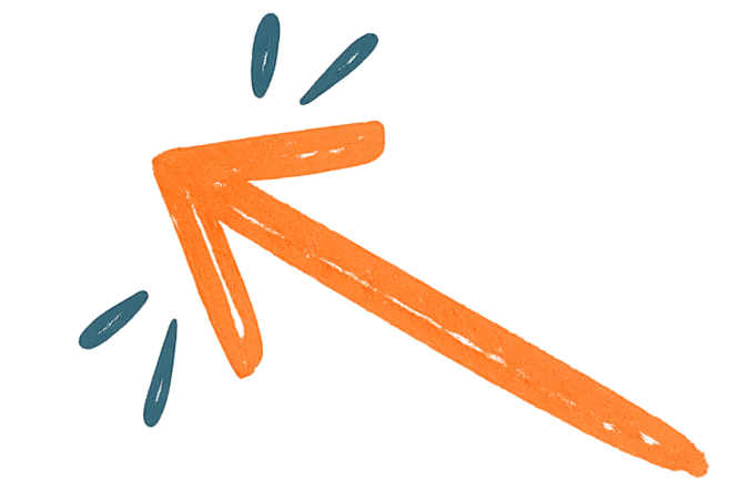 An orange chalk arrow pointing to the upper left on a transparent background.