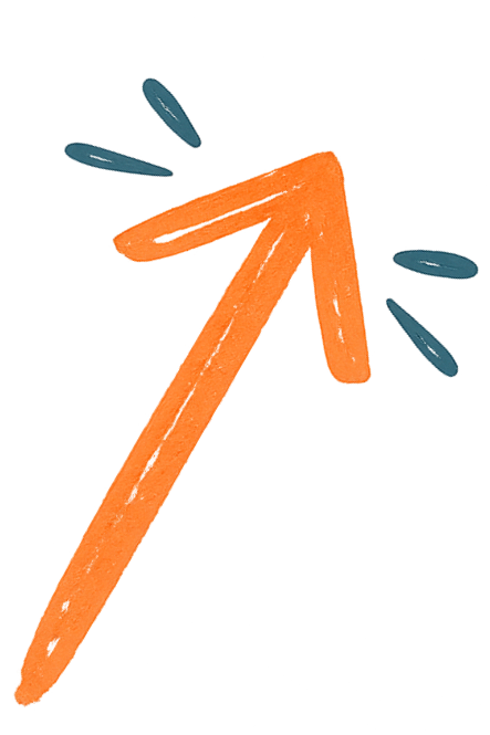 Orange pencil drawing an upward-pointing arrow with three thumbtacks attached.