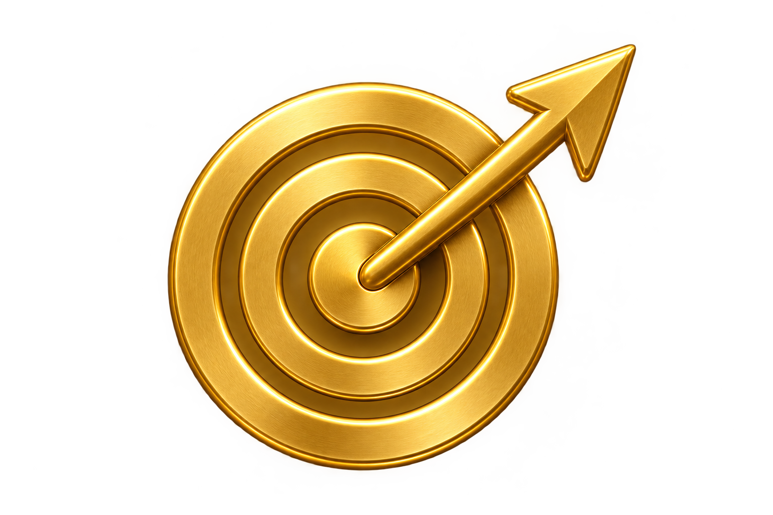 A shiny gold bullseye target with concentric circles and an arrow hitting the center.