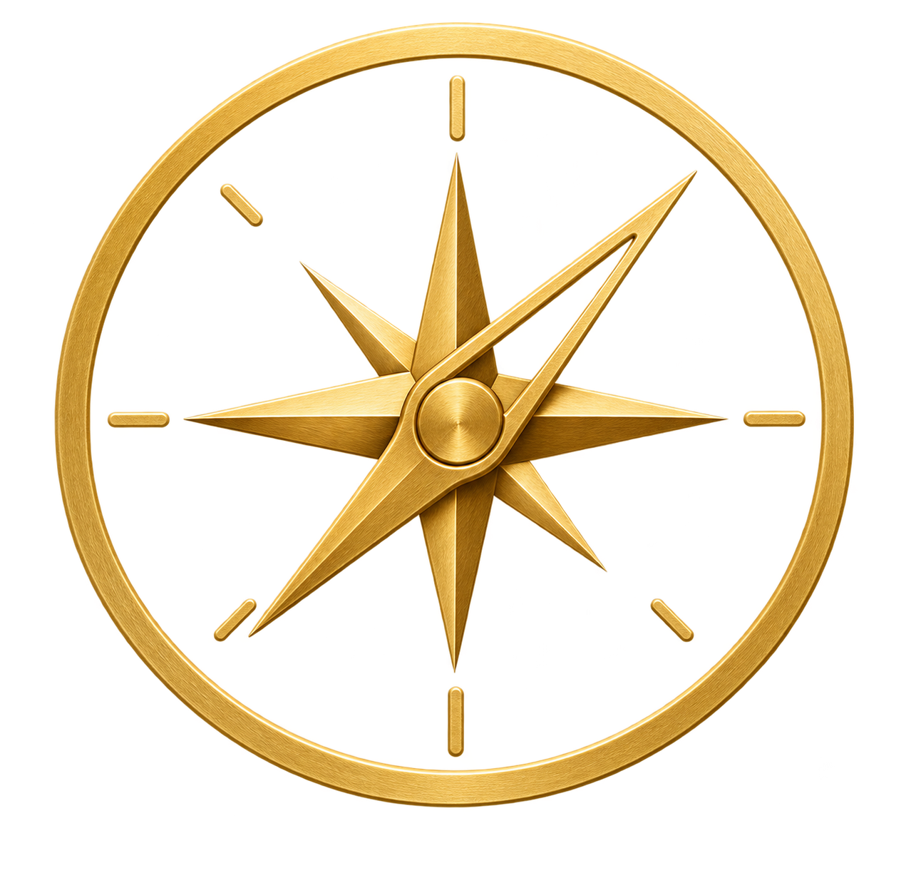 Gold compass with a glass face and a four-point star in the center.