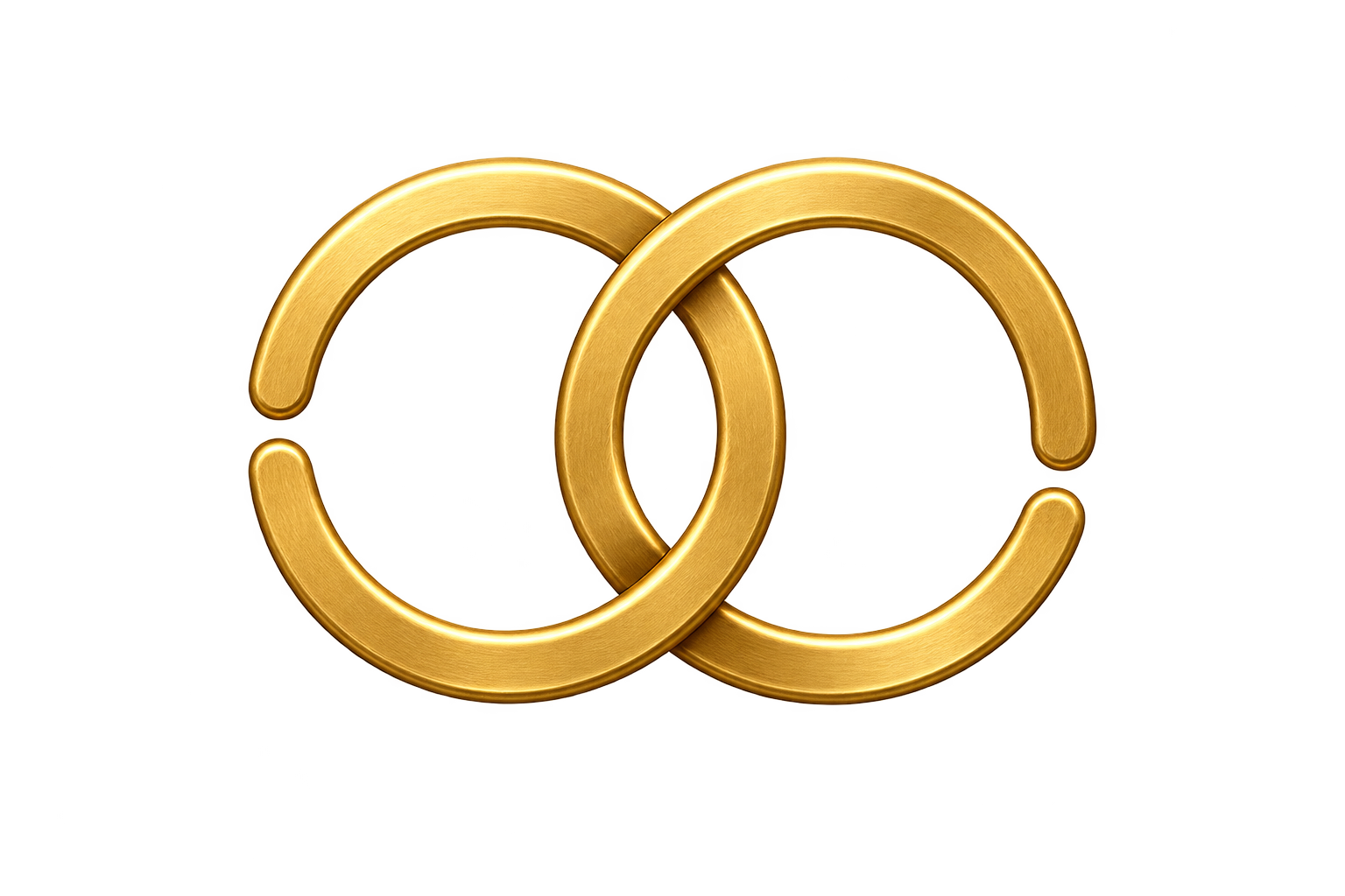Two gold interlocking rings against a dark background.