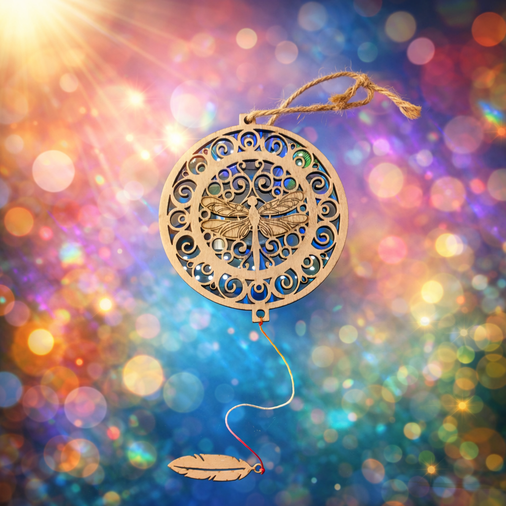 Decorative dreamcatcher with a dragonfly design