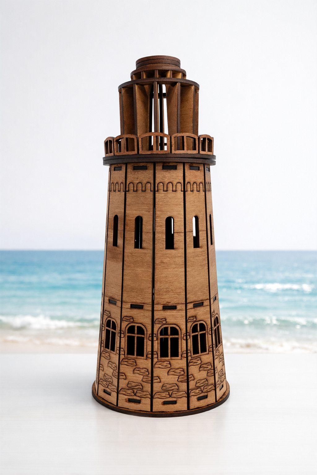 Wooden lighthouse wine holder / candle holder