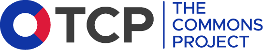 Logo featuring a circular design with red and blue segments next to the abbreviation 'TCP' and 'The Commons Project' in blue.