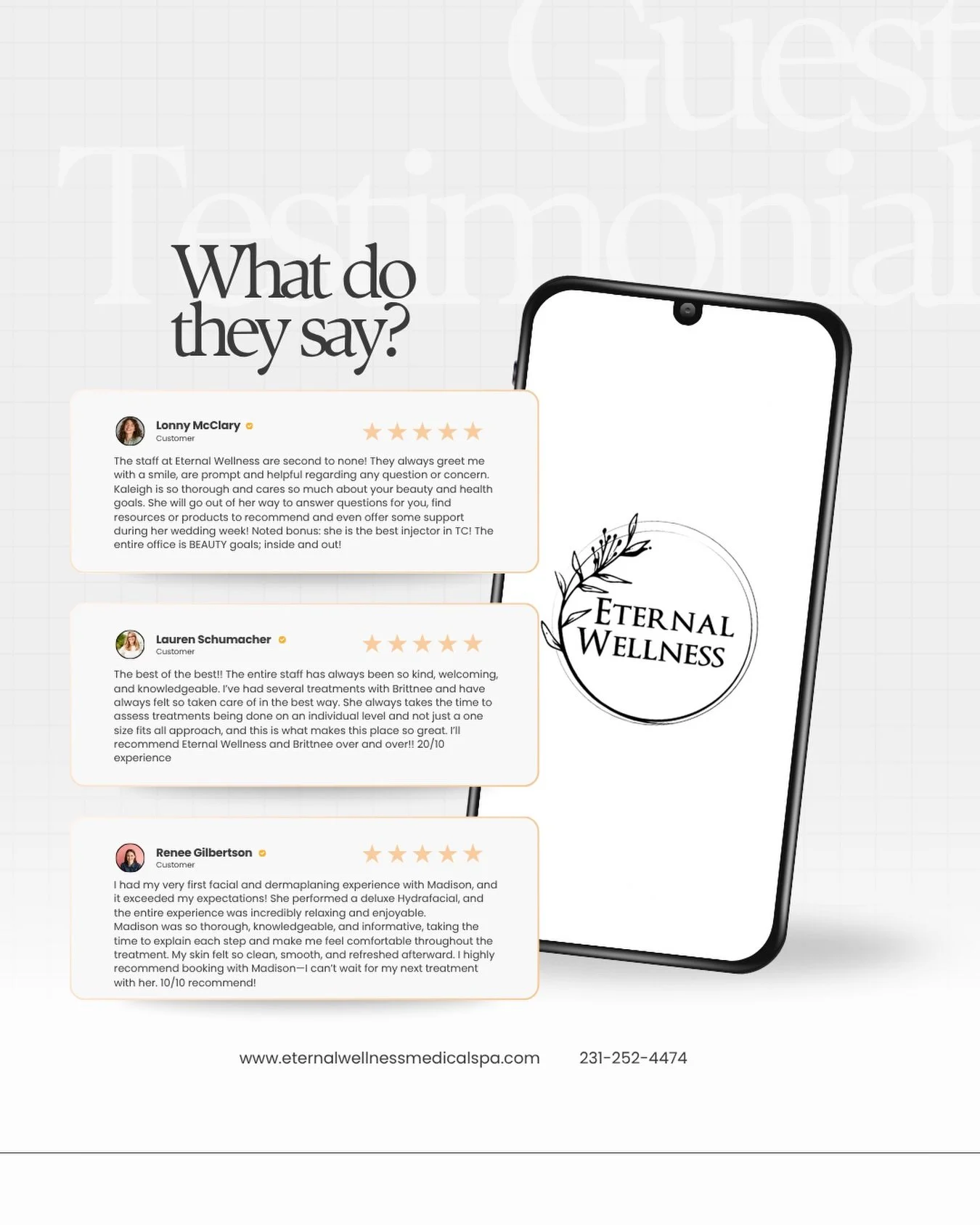 Nothing makes us happier than hearing about your experience at Eternal Wellness. 🤍

From the moment you walk through our doors, our goal is to make you feel welcomed, heard, comfortable and completely cared for. We&rsquo;re so grateful to every gues