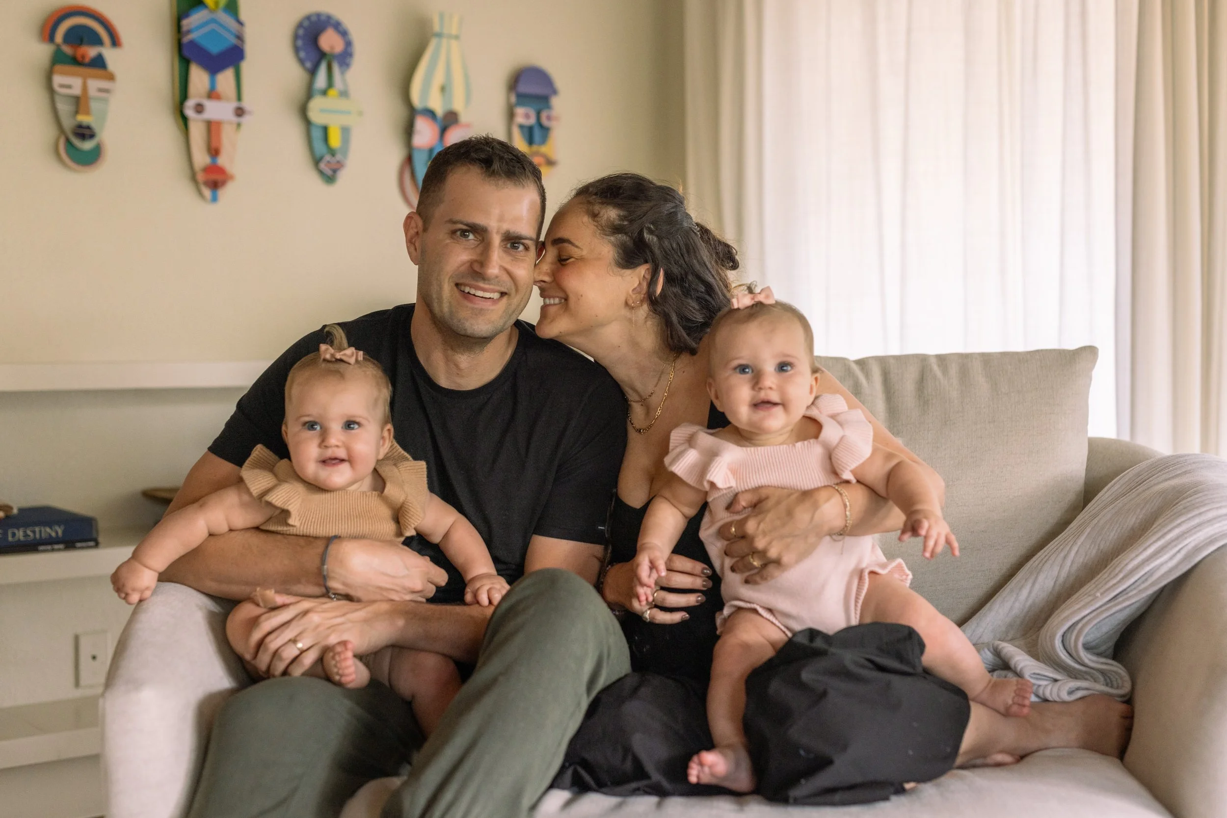 family of four, mom dad two twin babies