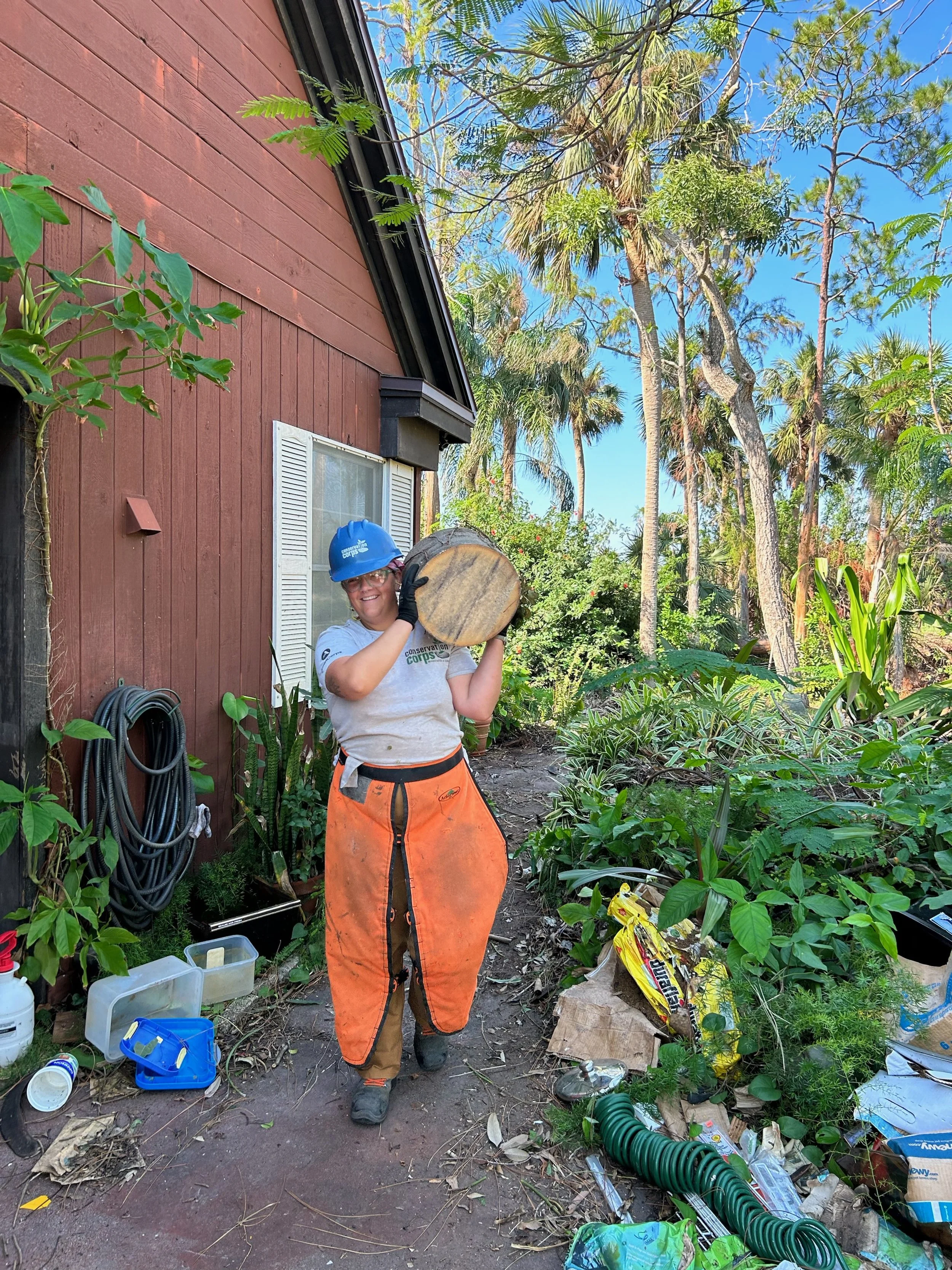 Hazard tree removal during Hurricane Ian disaster response.