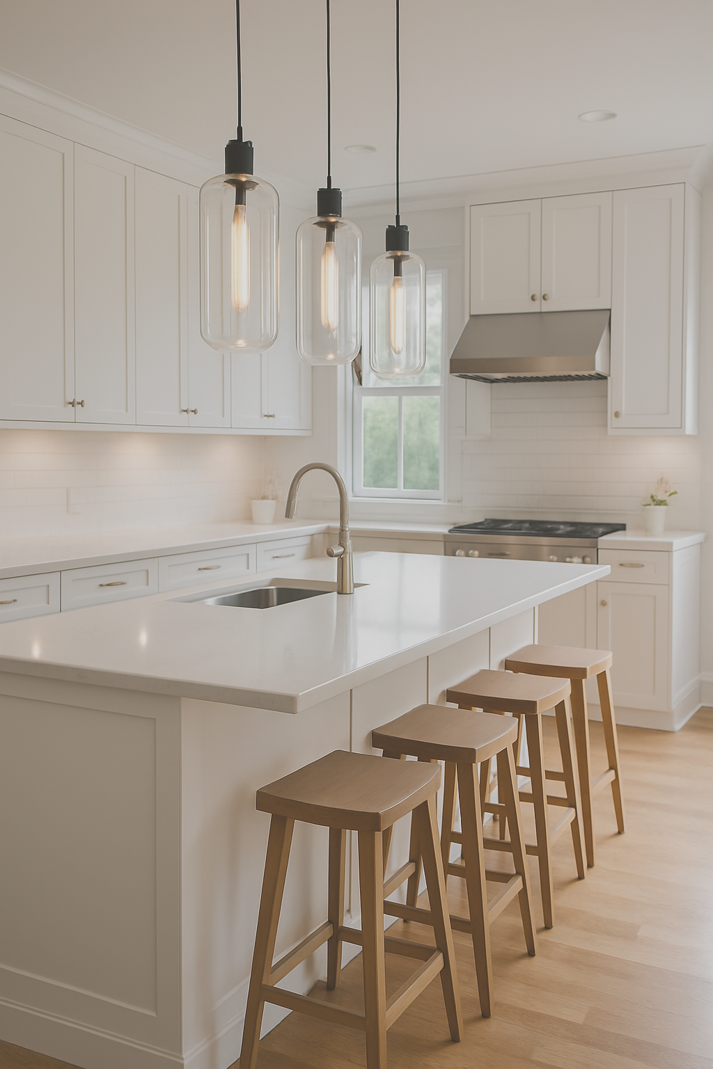 Modern White Kitchen Big Oval Pendant Lighting Fixtures in Willow Grove, PA